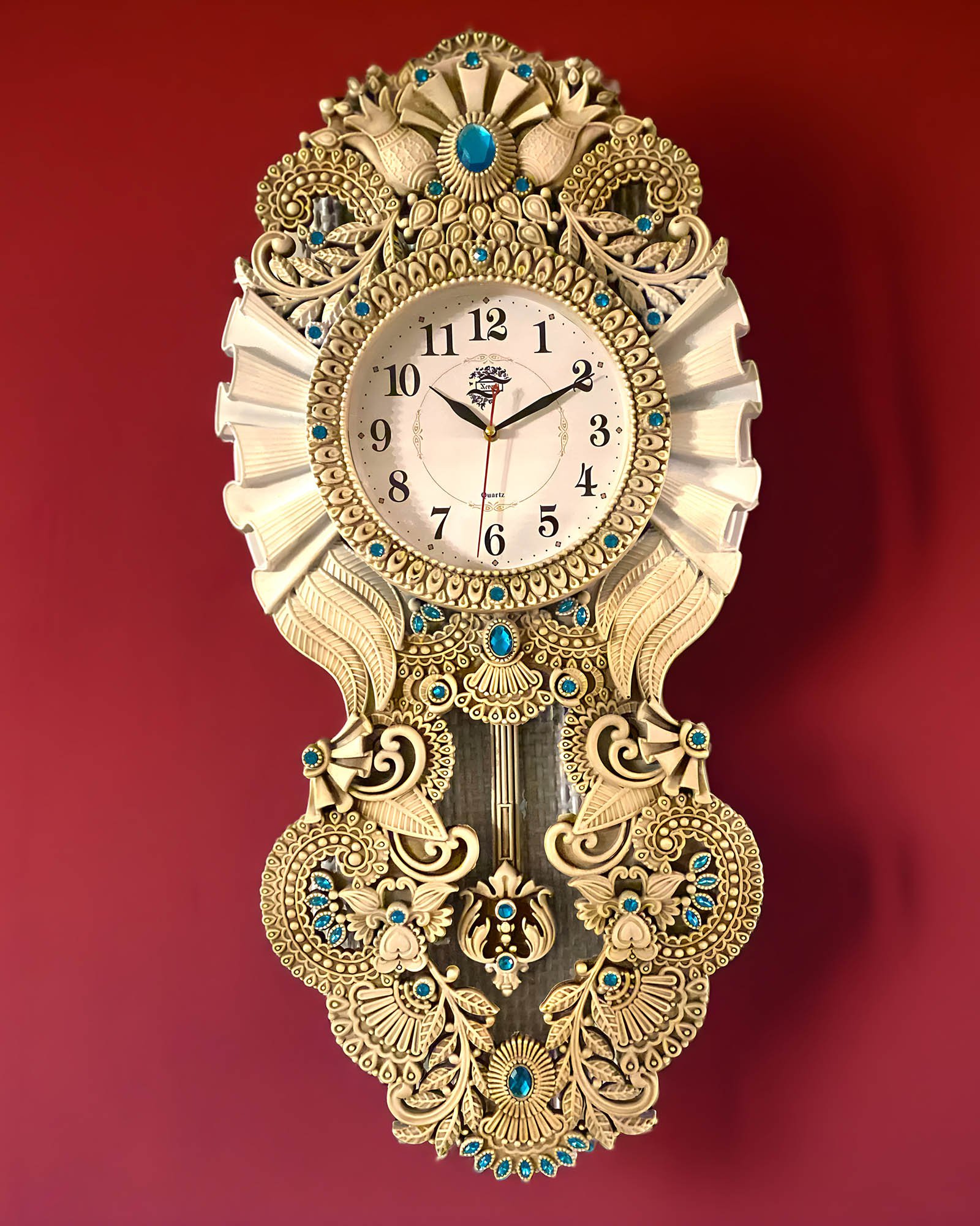 Vintage, Turkuaz Taşlı, Gold Duvar Saati