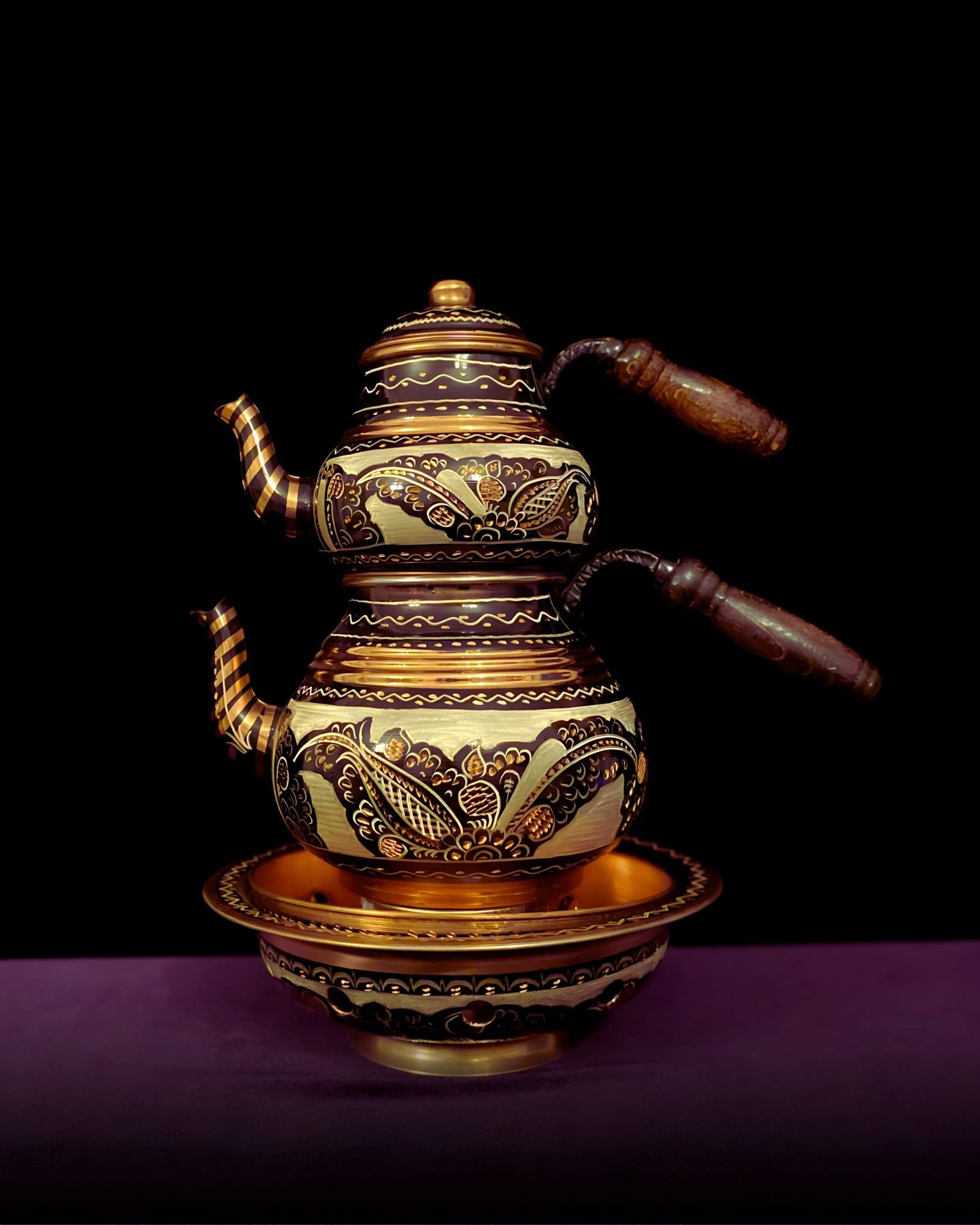 Bakır Alt Isıtmalı Çaydanlık 3lü Set